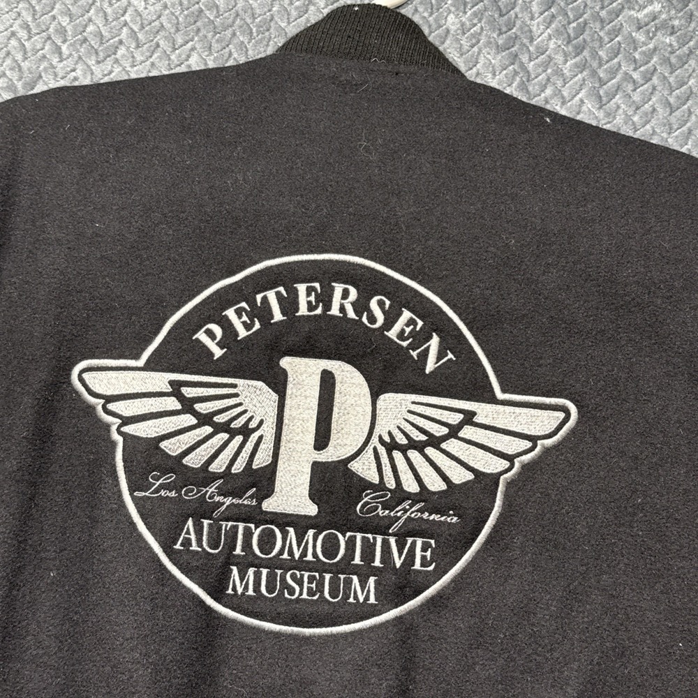 Petersen Automotive Museum Varsity Jacket M Black Wool Leather Sleeves LA